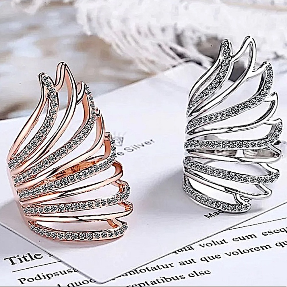 NEW ADJUSTABLE RESIZABLE ROSE GOLD ANGEL WING RING - Picture 6 of 6